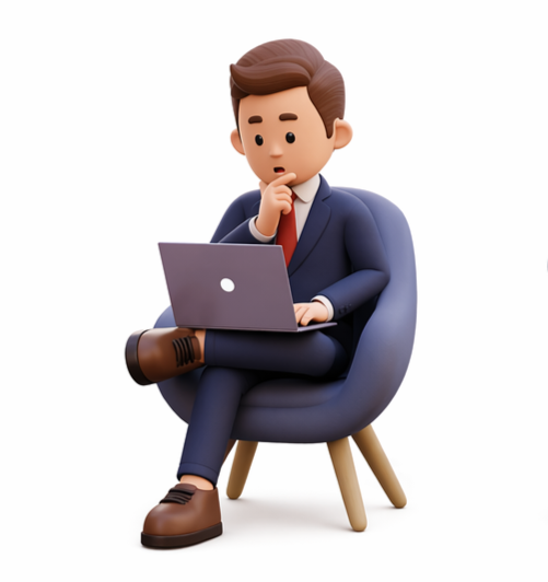 Ilustración de un ejecutivo trabajando en portátil